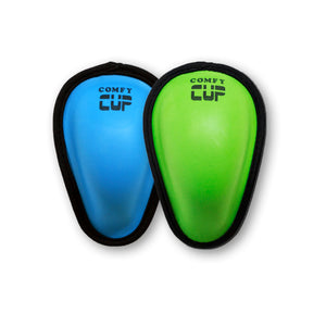 COMFY CUP IS LOW PROFILE, MADE FROM FLEXIBLE, BREATHABLE MOLDED FOAM THAT CONTOURS TO THE BODY, AND IS SIZED TO FIT LITTLE ATHLETES JUST STARTING OUT WITH CONTACT SPORTS LIKE BASEBALL, HOCKEY, LACROSSE, FOOTBALL, RUGBY, MARTIAL ARTS, SOCCER, TAE KWON DO, KARATE, SPARRING 